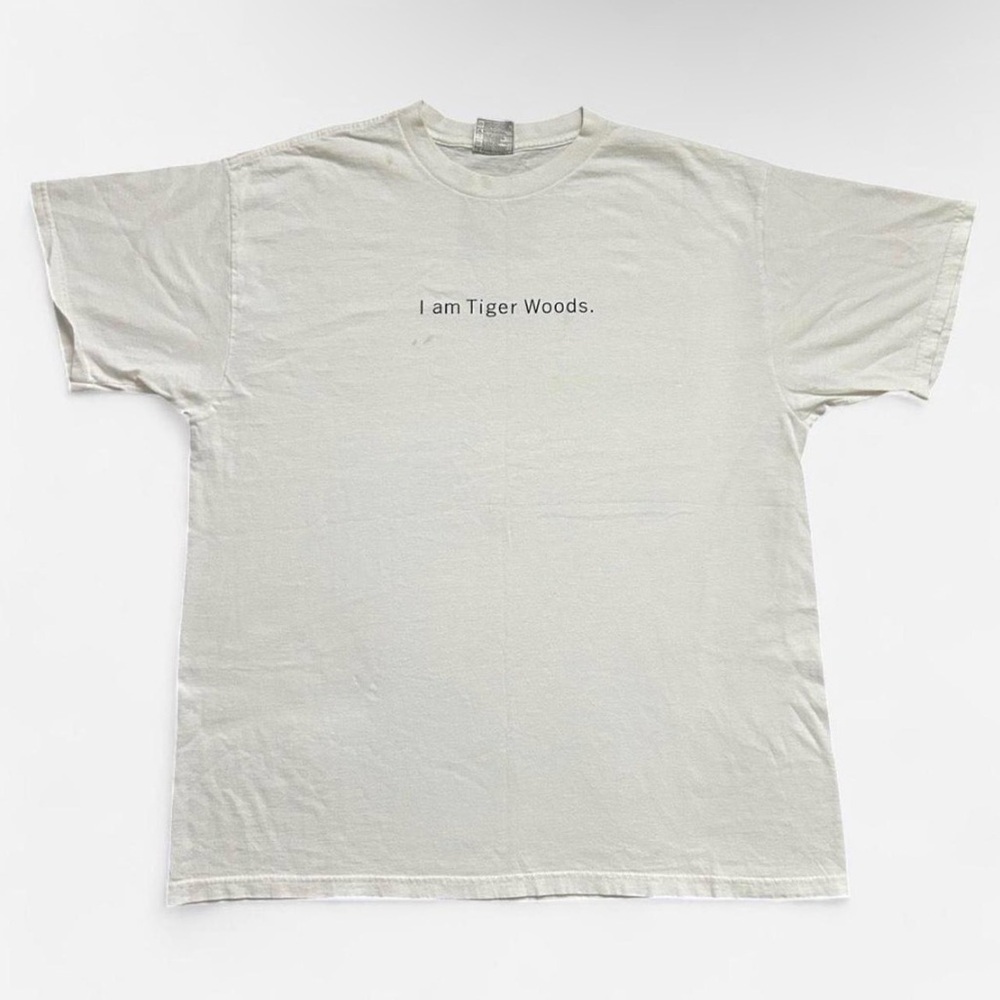 Mens Vintage Nike White Short-Sleeve Tee with Center “I am Tiger Woods” Text